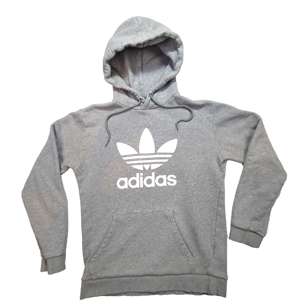 Adidas Hoodie Men's‎  Small Gray Fleece Lined Drawstring Long Sleeve Pullover